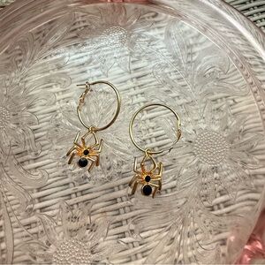 Gold Spider Hoop Earrings - Halloween